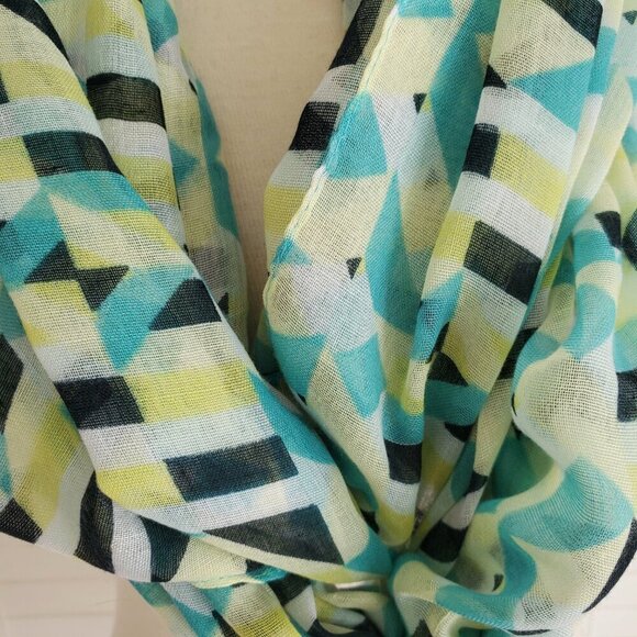 Infinity Scarf Abstract Geo Print Transparent Blue Turquoise Yellow Whimsygoth - Picture 4 of 9